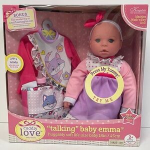New! Kingstate Cuddly Love "Talking" Baby Emma Gift Set - Soft Baby Doll in Pink